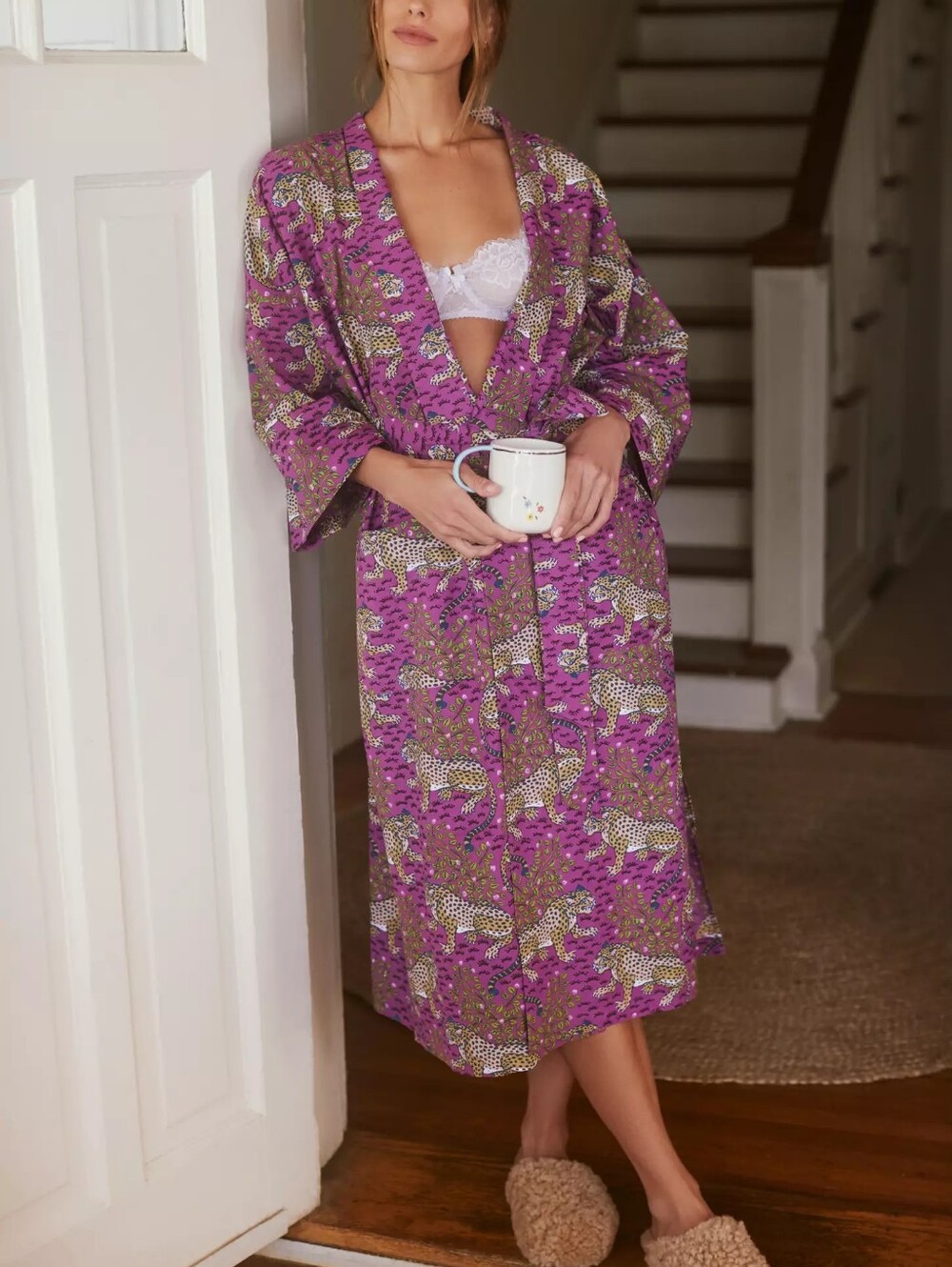 Printfresh Purple Bagheera Kimono Robe S/M Tiger Jaguar Cat Anthropologie